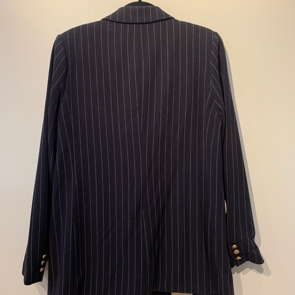 H&M NAVY PINSTRIPE BLAZER WITH GOLD HARDWARE - Picture 4 of 6